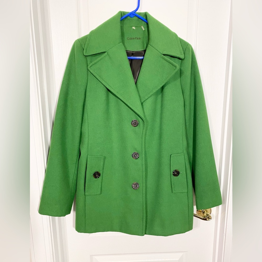 Calvin Klein Kelly Green Single Breasted Peacoat Size 12